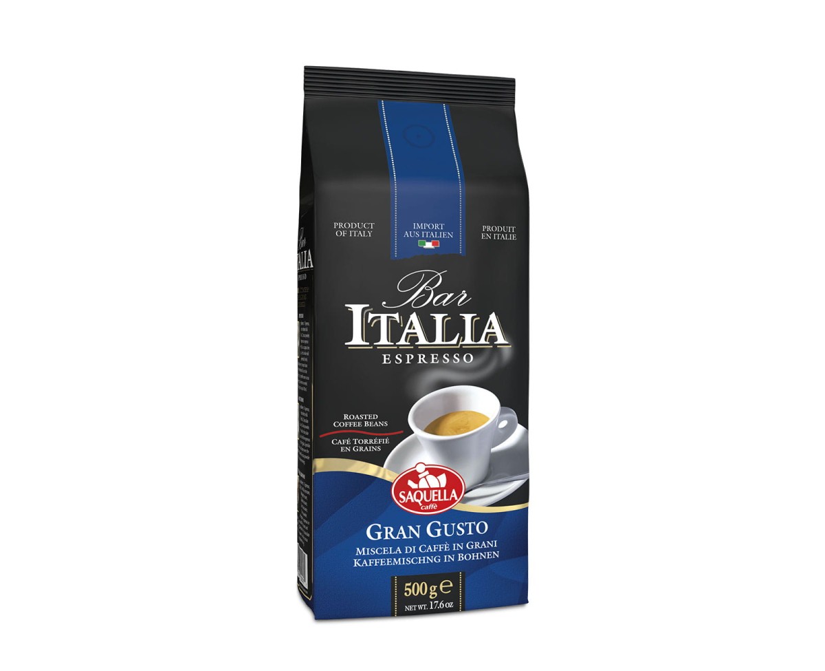 Włoska kawa ziarnista - Saquella Gran Gusto Bar Italia [500g] - Mieszanka naturalnej kawy palonej - 500g kawy ziarnistej w hermetycznym opakowaniu z zaworkiem - 1