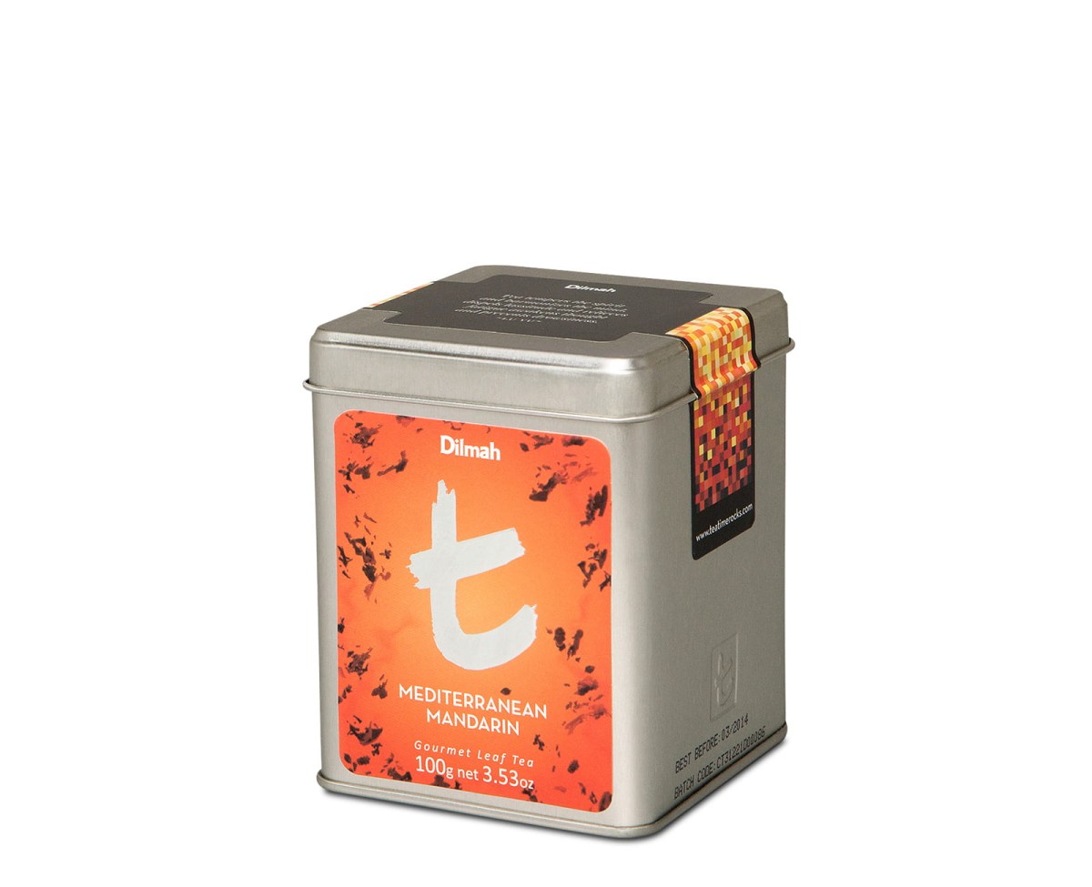 Herbaty czarne aromatyzowane sypkie w puszce Dilmah t-Series Mediterranean Mandarin [100g] Cejlońska czarna herbata z aromatem śródziemnomorskiej mandarynki 1