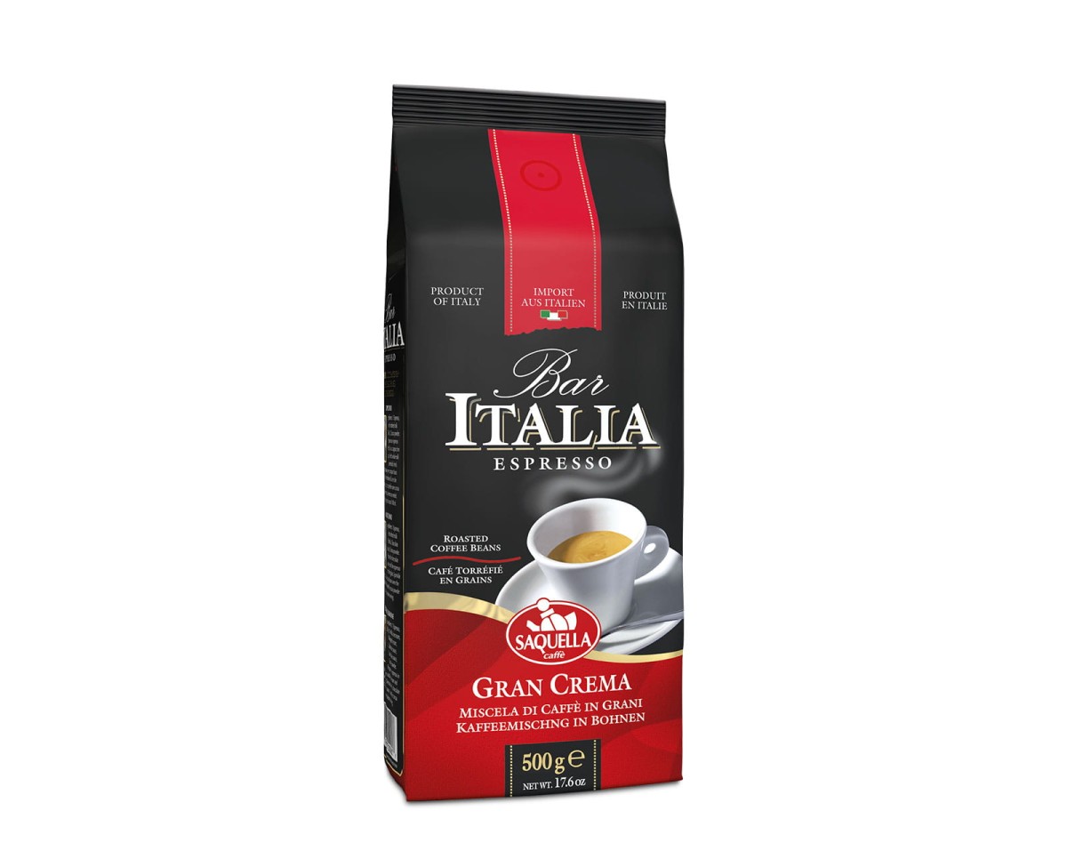 Włoska kawa ziarnista - Saquella Gran Crema Bar Italia [500g] - Mieszanka naturalnej kawy palonej - 500g kawy ziarnistej w hermetycznym opakowaniu z zaworkiem - 1