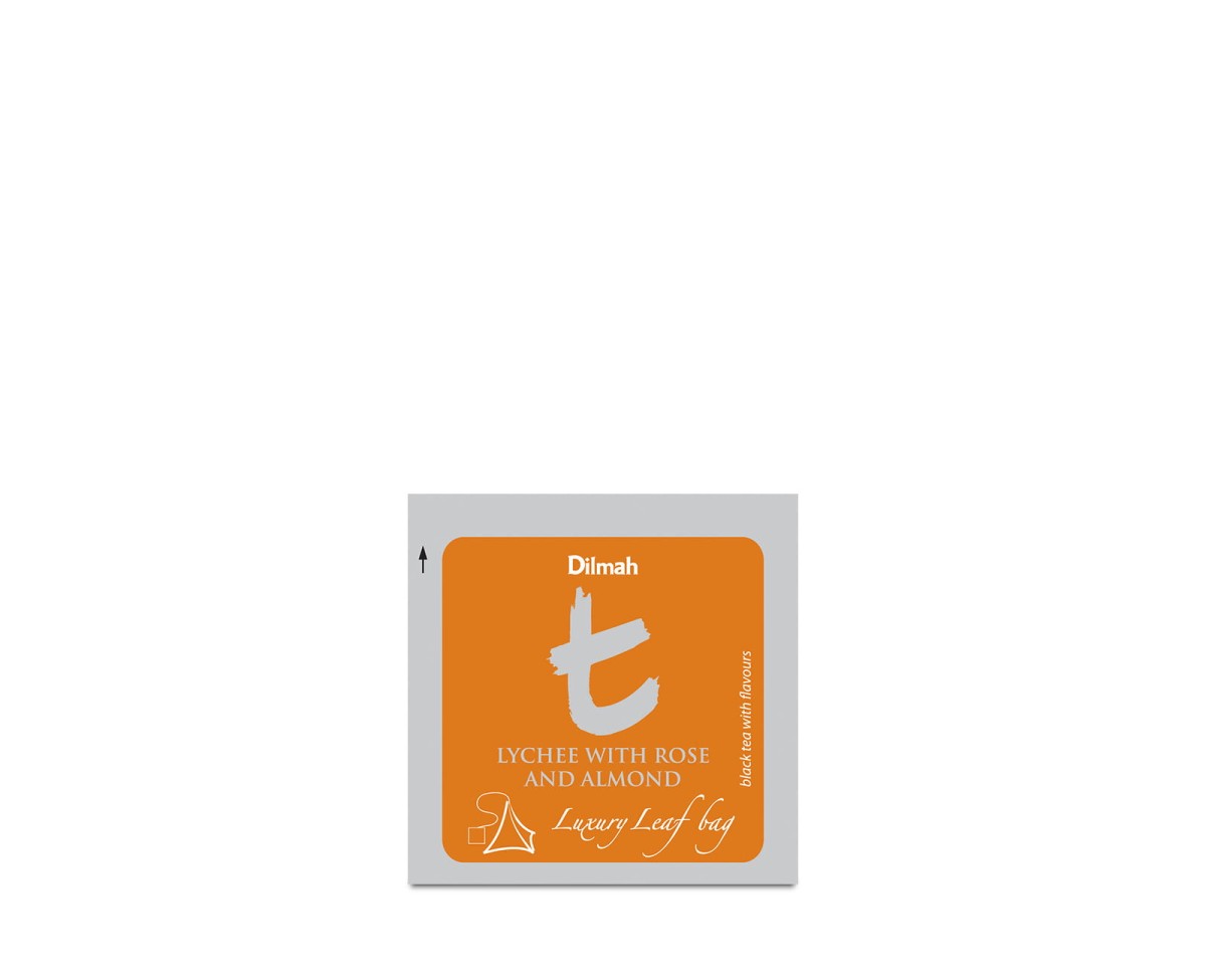 Herbaty czarne aromatyzowane stożki w kopertach Dilmah t-Series Lychee with Rose and Almond [50x2g] Cejlońska czarna herbata z aromatem owocu liczi, róży i migdałów 1