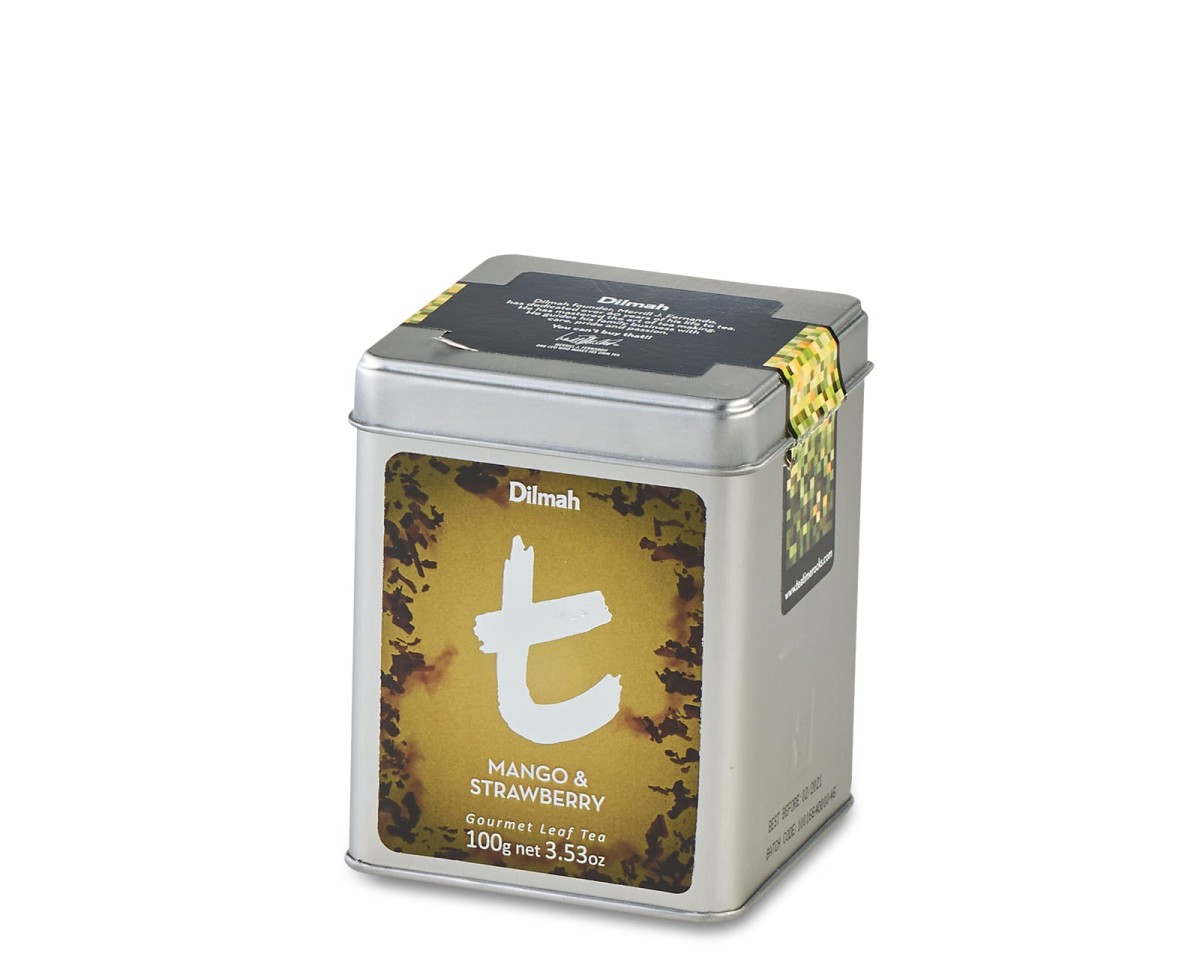 Herbaty czarne aromatyzowane sypkie w puszce Dilmah t-Series Mango & Strawberry [100g] Cejlońska czarna herbata z aromatem mango i truskawki 1