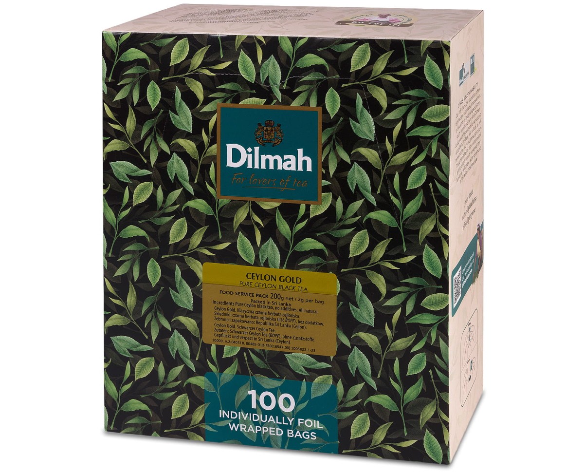 herbata czarna w kopertach - Dilmah Ceylon Gold [100x2g] - Klasyczna czarna herbata cejlońska.    100 torebek ekspresowych 2g z zawieszką w kopercie - 1