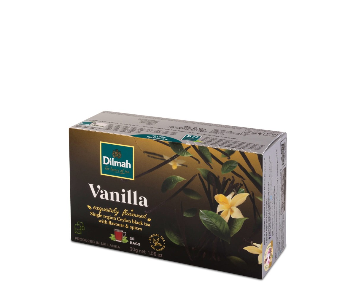 Herbata Czarna Aromatyzowana w porcjach - Dilmah Vanilla [20x1,5g] - Cejlońska czarna herbata z aromatem wanilii - 20 torebek ekspresowych 1,5g z zawieszką 1