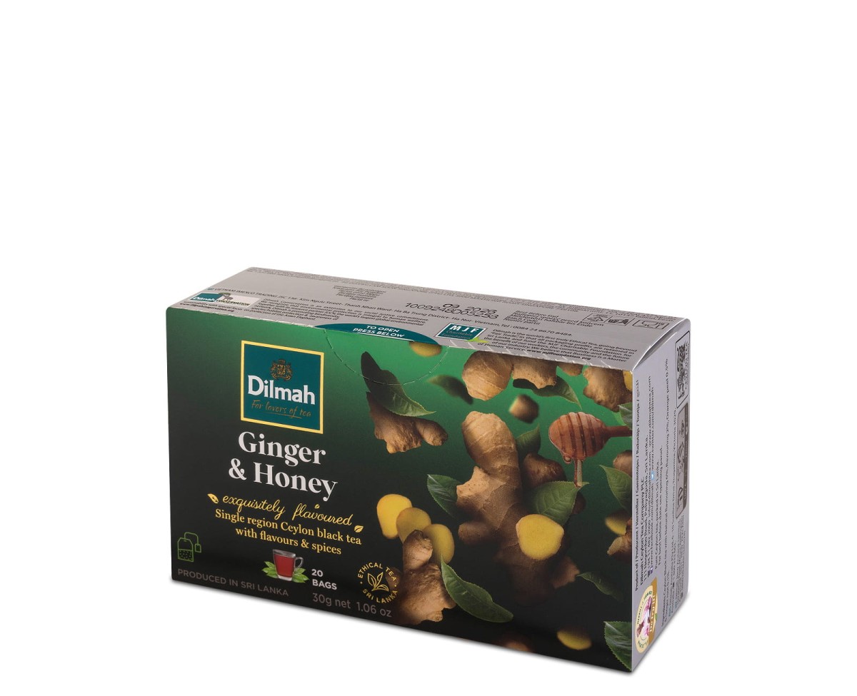 Dilmah Ginger & Honey [20x1,5g] - Cejlońska czarna herbata z aromatem imbiru i miodu -20 torebek ekspresowych 1,5g z zawieszką 1