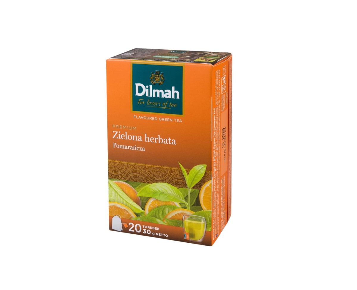 herbaty zielone aromatyzowane Dilmah Green Tea with Orange [20x1,5g] Zielona herbata z aromatem pomarańczy 20 torebek ekspresowych 1,5g z zawieszką 1