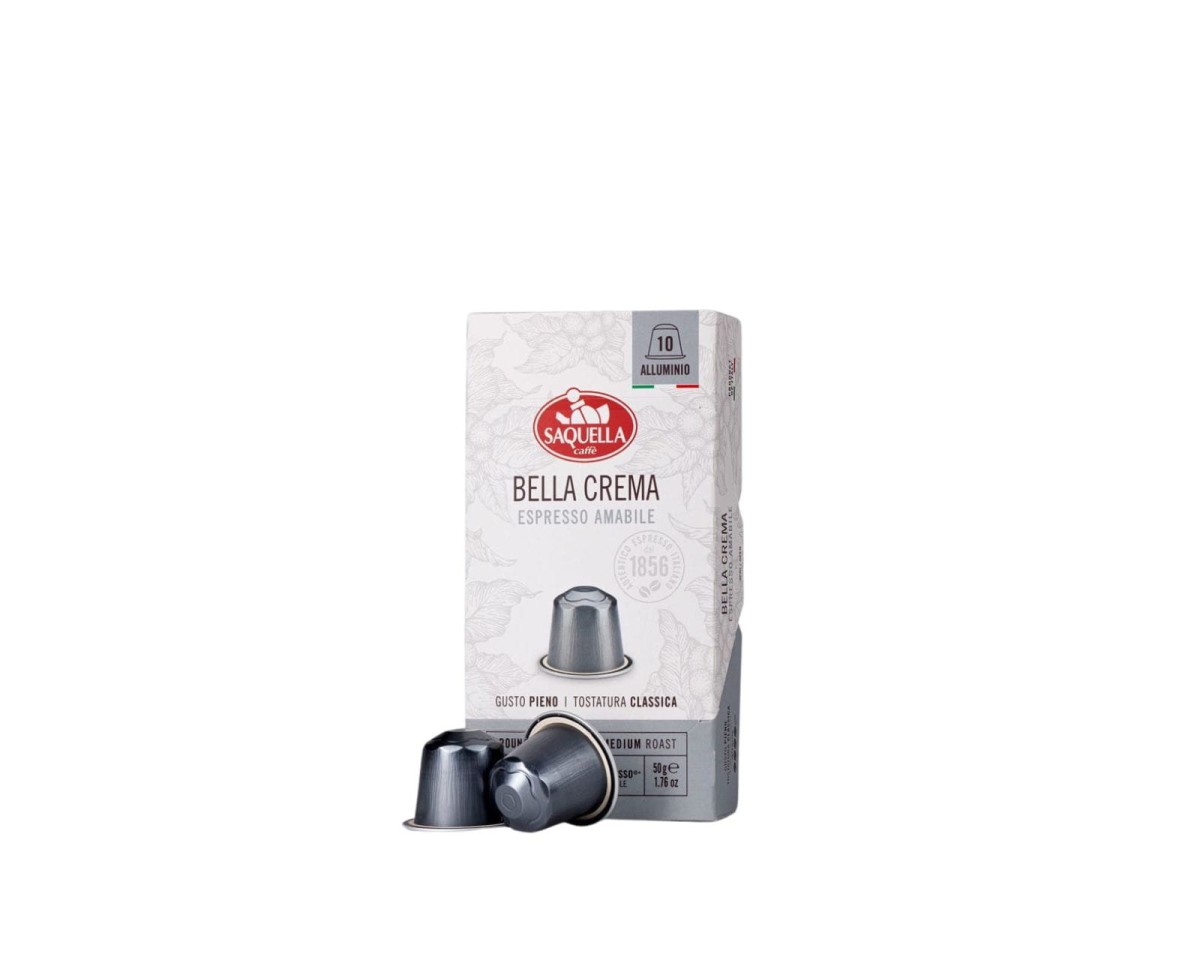 Kapsułki kompatybilne Nespresso - Saquella Bella Crema Espresso Amabile [10x5g] - Kawa w kapsułkach, palona i mielona - 10 aluminiowych kapsuł kompatybilnych z systemem Nespresso® - 1