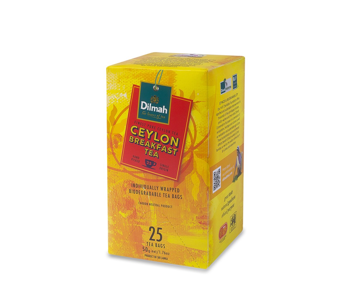 Herbata Czarna  W porcjach - Dilmah Ceylon Breakfast Tea [25x2g] - Czarna herbata cejlońska śniadaniowa.  25 torebek ekspresowych 2g z zawieszką w papierowej kopercie - 1