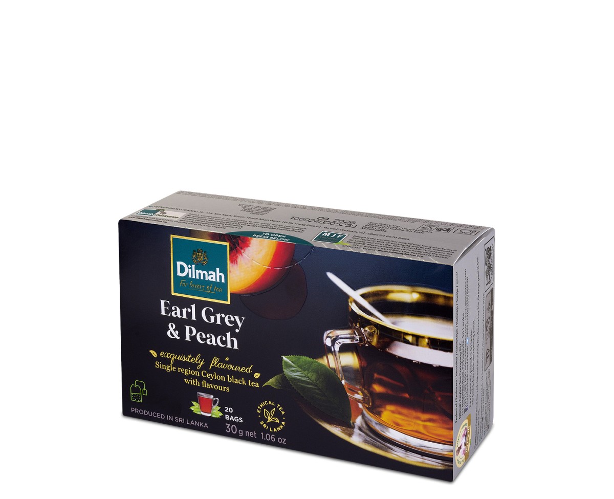 Herbata Earl Grey Aromatyzowana - Dilmah Earl Grey & Peach [20x1,5g] - Cejlońska czarna herbata "Earl Grey i Brzoskwinia" - 20 torebek ekspresowych 1,5g z zawieszką - 1