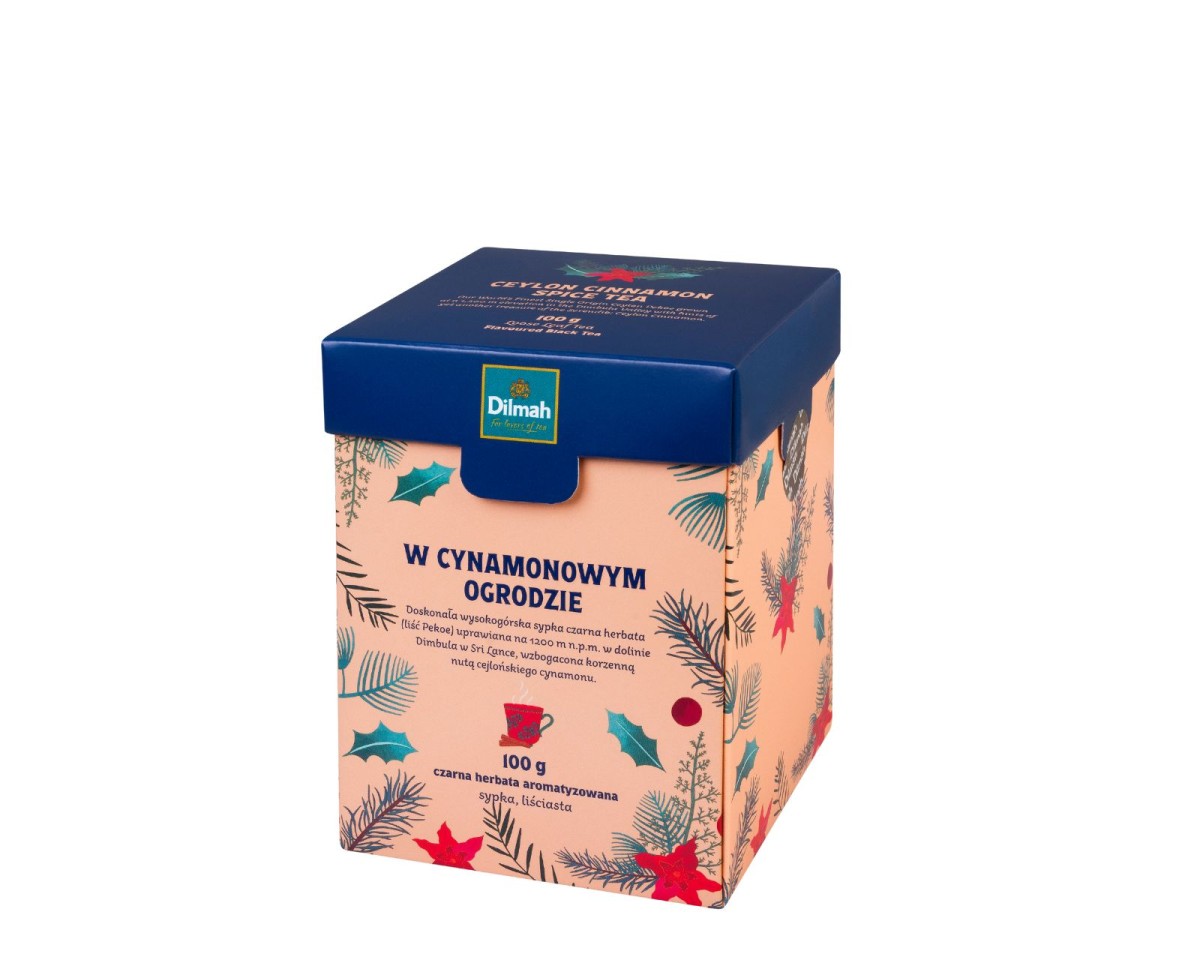 13854_CEYLON CINNAMON SPICE TEA_DILMAH - korzenna cynamonowa czarna herbata w ozdobnym świątecznym opakowaniu - doskonała herbata na prezent świąteczny pod choinkę