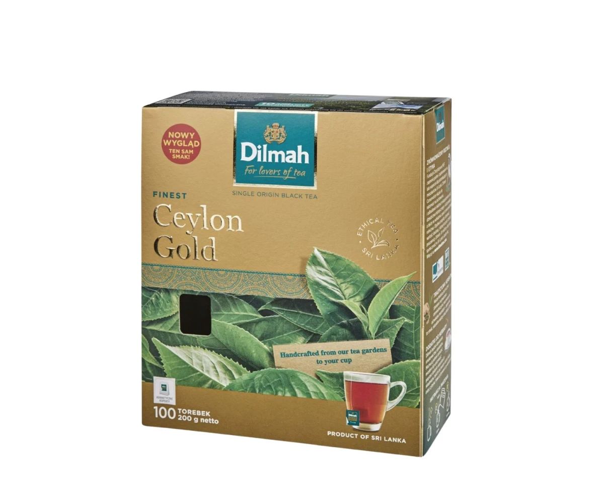 Herbata czarna w kopertach - Dilmah Ceylon Gold [100x2g] - Klasyczna czarna herbata cejlońska.    100 torebek ekspresowych 2g z zawieszką w kopercie - 1