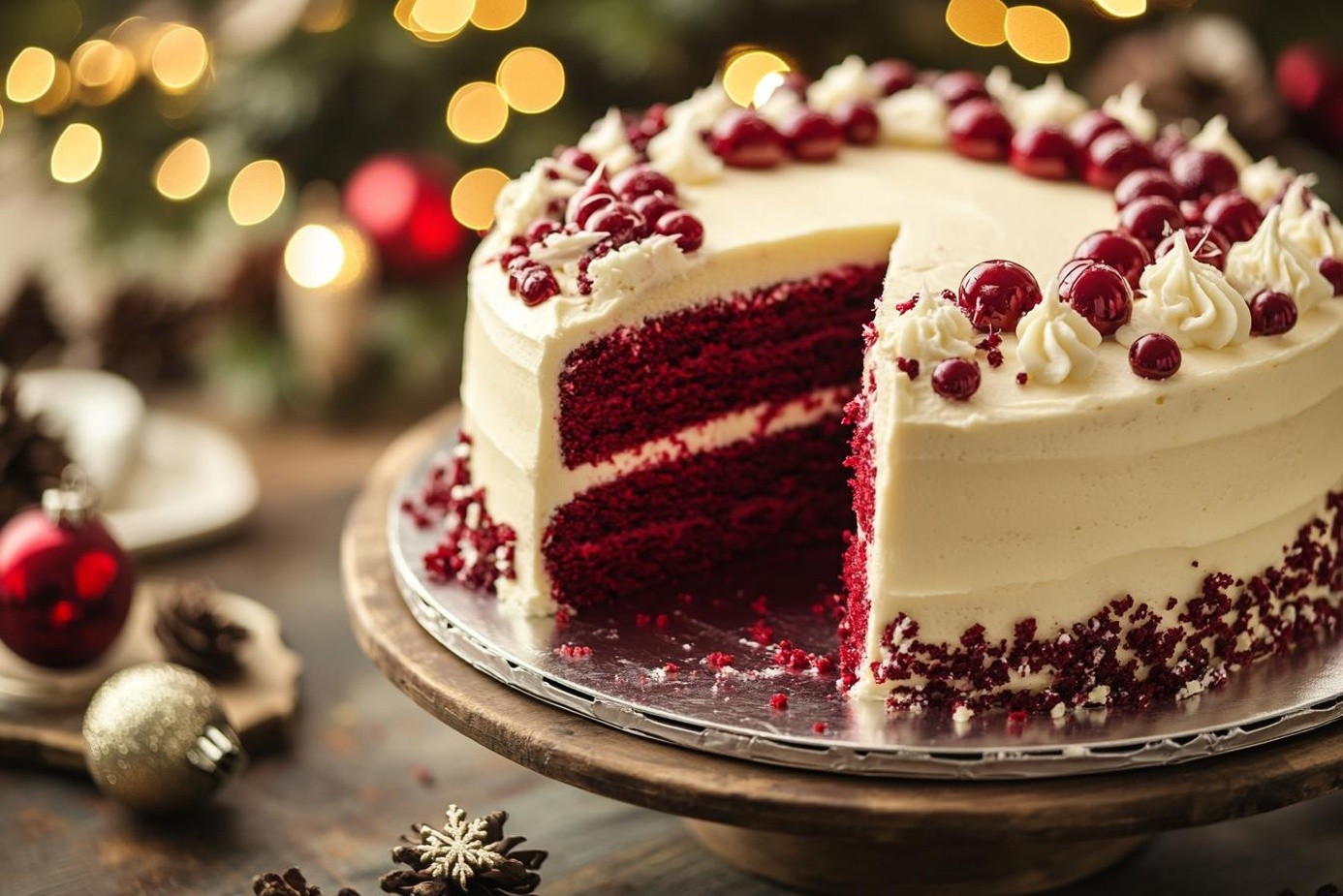 Świąteczny tort Red Velvet z wiśniami Fabbri Amarena.